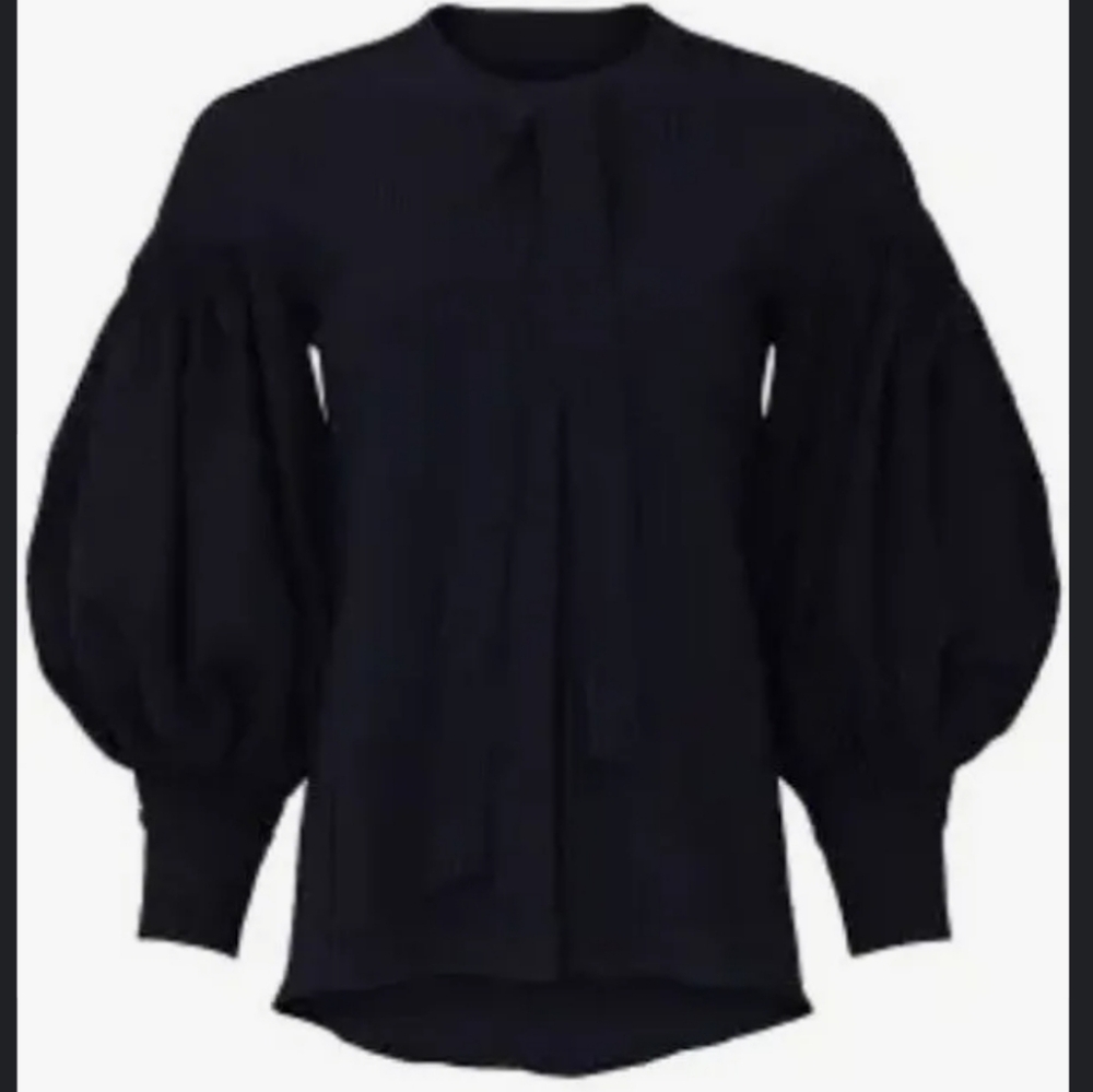 TEIJA Dark Navy Blue Seersucker  Blouse w bowties